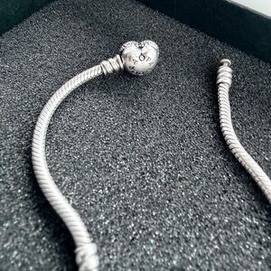 Authentic Pandora Sterling Silver Heart Clasp Snake Chain Bracelet